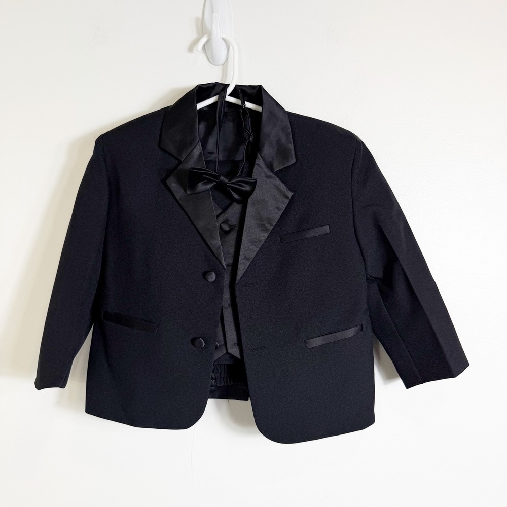 Tuxedo Suit Set Boys Size 3T Black Formal Jacket Vest Pants Bow Tie 3 Piece Set